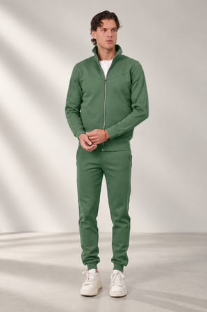 Erkek Antrasit Dik Yaka Fermuarlı Piqué Double Face Kumaş Regular Fit Eşofman Takım - E226