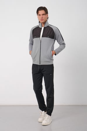 Erkek Gri Kışlık Dik Yaka Fermuarlı Dalgıç Kumaş İçi Pamuklu Regular Fit Eşofman Takım - E227