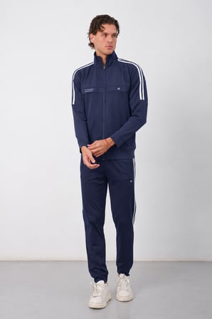 Erkek Gri Kışlık Dik Yaka Fermuarlı Dalgıç Kumaş İçi Pamuklu Regular Fit Eşofman Takım - E227