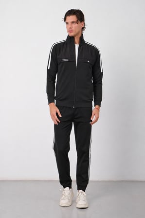 Erkek Gri Kışlık Dik Yaka Fermuarlı Dalgıç Kumaş İçi Pamuklu Regular Fit Eşofman Takım - E227