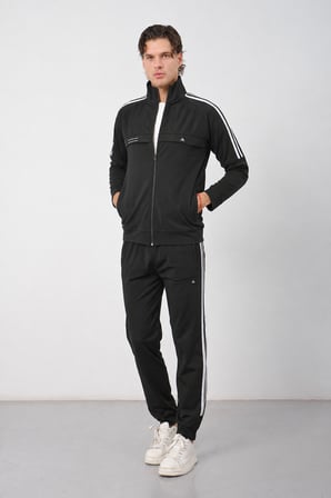 Erkek Gri Kışlık Dik Yaka Fermuarlı Dalgıç Kumaş İçi Pamuklu Regular Fit Eşofman Takım - E227