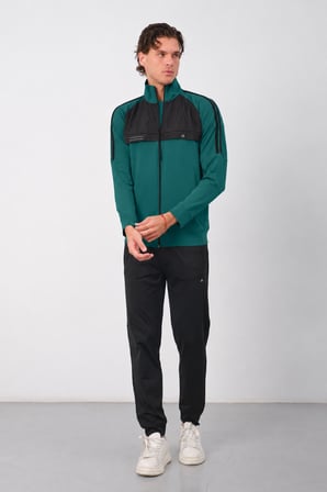Erkek Gri Kışlık Dik Yaka Fermuarlı Dalgıç Kumaş İçi Pamuklu Regular Fit Eşofman Takım - E227