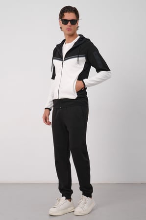 Erkek Siyah Tech Fleece Double Face Kapusonlu Fermuarli Esofman Takimi E228