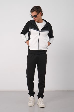 Erkek Siyah Tech Fleece Double Face Kapusonlu Fermuarli Esofman Takimi E228
