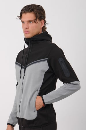 Erkek Siyah Tech Fleece Double Face Kapusonlu Fermuarli Esofman Takimi E228