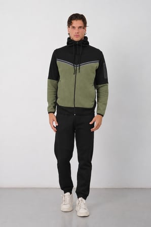 Erkek Siyah Tech Fleece Double Face Kapusonlu Fermuarli Esofman Takimi E228
