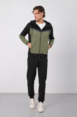 Erkek Siyah Tech Fleece Double Face Kapusonlu Fermuarli Esofman Takimi E228