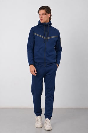 Erkek Siyah Tech Fleece Double Face Kapusonlu Fermuarli Esofman Takimi E228