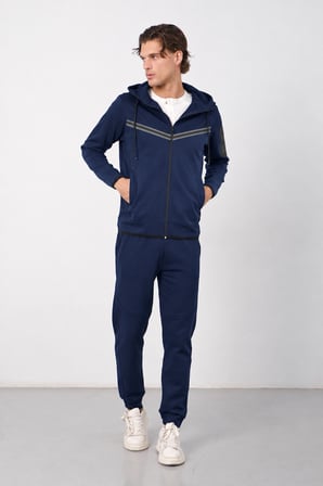 Erkek Siyah Tech Fleece Double Face Kapusonlu Fermuarli Esofman Takimi E228
