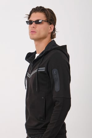 Erkek Siyah Tech Fleece Double Face Kapusonlu Fermuarli Esofman Takimi E228