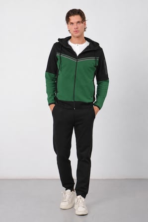 Erkek Siyah Tech Fleece Double Face Kapusonlu Fermuarli Esofman Takimi E228