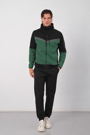 Erkek Siyah Tech Fleece Double Face Kapusonlu Fermuarli Esofman Takimi E228