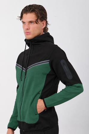 Erkek Siyah Tech Fleece Double Face Kapusonlu Fermuarli Esofman Takimi E228
