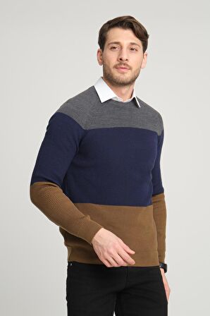 ALEXANDERGARDI RENK BLOKLU REGLAN KOL BİSİKLET YAKA KAZAK(E23-6708)