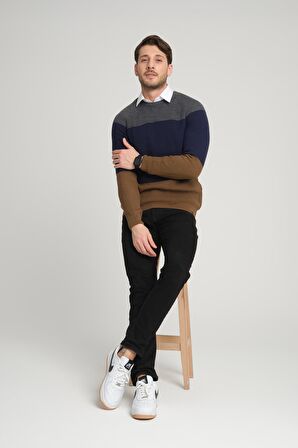 ALEXANDERGARDI RENK BLOKLU REGLAN KOL BİSİKLET YAKA KAZAK(E23-6708)