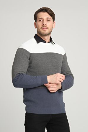 ALEXANDERGARDI RENK BLOKLU REGLAN KOL BİSİKLET YAKA KAZAK(E23-6708)