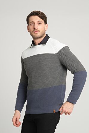 ALEXANDERGARDI RENK BLOKLU REGLAN KOL BİSİKLET YAKA KAZAK(E23-6708)