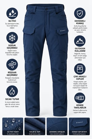Erkek Kışlık İçi Polarlı Rüzgar Su Geçirmez Soft Shell Taktik Pantolon - E231