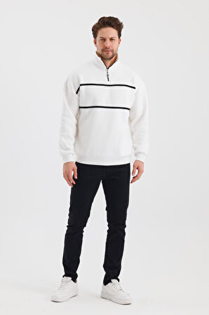 ALEXANDERGARDI İÇİ POLARLI ÇİZGİLİ DİK YAKA FERMUARLI SWEATSHIRT (E24-00172)