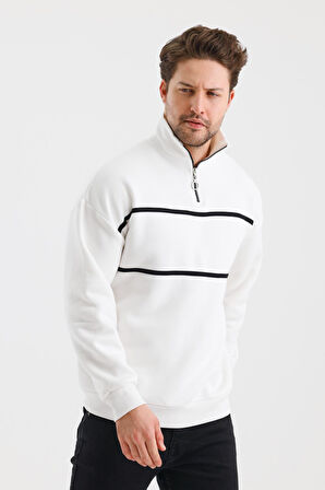 ALEXANDERGARDI İÇİ POLARLI ÇİZGİLİ DİK YAKA FERMUARLI SWEATSHIRT (E24-00172)