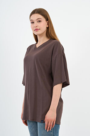 V Yaka Oversize T-shirt (E24-742A-WN)