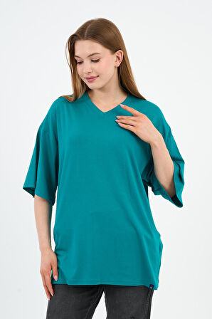 V Yaka Oversize T-shirt (E24-742A-WN)