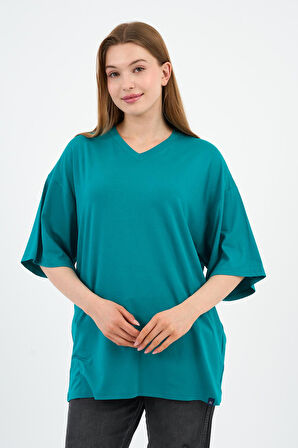 V Yaka Oversize T-shirt (E24-742A-WN)