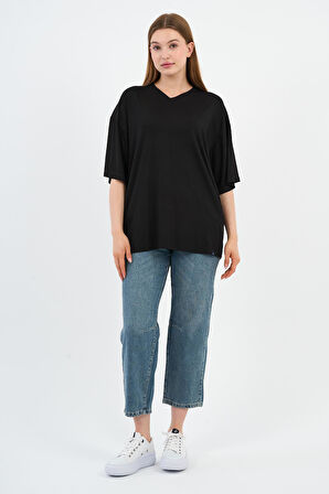 V Yaka Oversize T-shirt (E24-742A-WN)