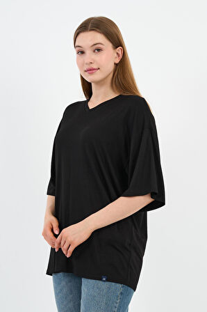 V Yaka Oversize T-shirt (E24-742A-WN)