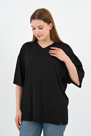 V Yaka Oversize T-shirt (E24-742A-WN)