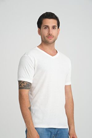 ALEXANDERGARDI FİTİLLİ V YAKA REGULAR FİT T-SHİRT (E24-74602)