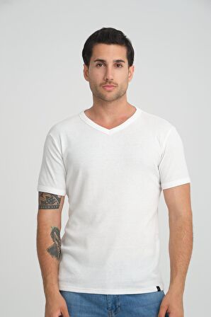 ALEXANDERGARDI FİTİLLİ V YAKA REGULAR FİT T-SHİRT (E24-74602)