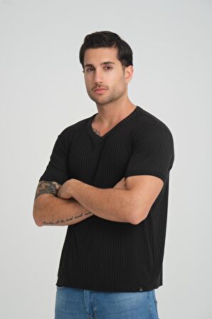 ALEXANDERGARDI FİTİLLİ V YAKA REGULAR FİT T-SHİRT (E24-74602)