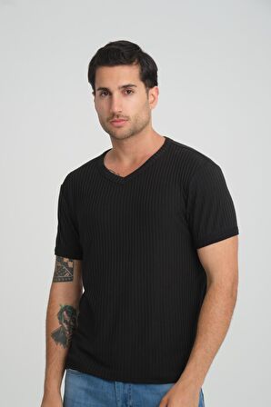 ALEXANDERGARDI FİTİLLİ V YAKA REGULAR FİT T-SHİRT (E24-74602)