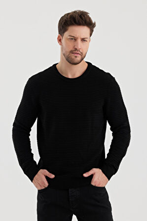 ALEXANDERGARDI BİSİKLET YAKA ÇİZGİ DOKULU REGULAR FİT KAZAK (E24-EZE-10)