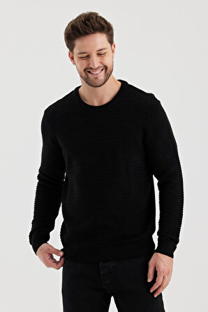 ALEXANDERGARDI BİSİKLET YAKA ÇİZGİ DOKULU REGULAR FİT KAZAK (E24-EZE-10)