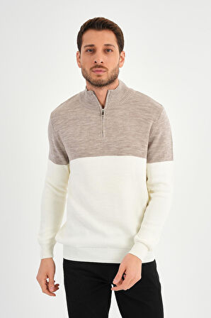 ALEXANDERGARDI Dik Yaka Uzun Kollu Renk Bloklu Erkek Triko Kazak (E24-EZE-19)