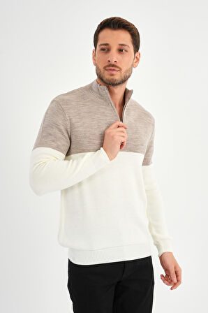 ALEXANDERGARDI Dik Yaka Uzun Kollu Renk Bloklu Erkek Triko Kazak (E24-EZE-19)