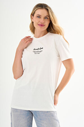 ALEXANDERGARDI Önü Baskılı Bisiklet Yaka T-shirt