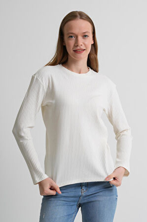 Uzun Kollu Fitilli Basic Kadın Sweatshirt