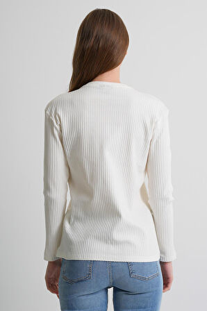 Uzun Kollu Fitilli Basic Kadın Sweatshirt
