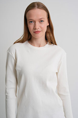 Uzun Kollu Fitilli Basic Kadın Sweatshirt
