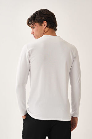 V Yaka Yırtmaç Detaylı Uzun Kollu T-Shirt