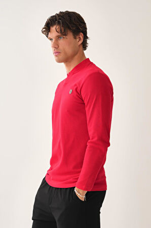 V Yaka Yırtmaç Detaylı Uzun Kollu T-Shirt