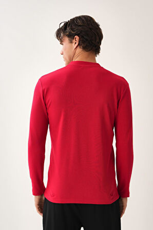 V Yaka Yırtmaç Detaylı Uzun Kollu T-Shirt