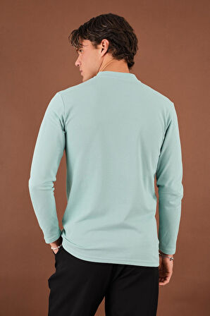 V Yaka Yırtmaç Detaylı Uzun Kollu T-Shirt