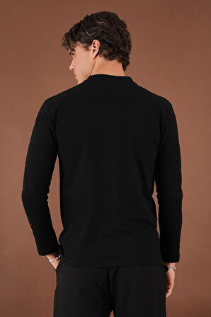 V Yaka Yırtmaç Detaylı Uzun Kollu T-Shirt