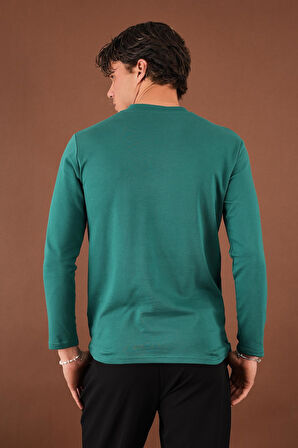 V Yaka Yırtmaç Detaylı Uzun Kollu T-Shirt