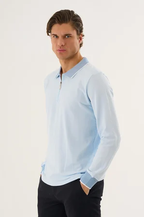 Yarım Fermuarlı Polo Yaka Erkek Sweatshirt
