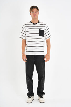 ALEXANDERGARDI Cep Detaylı Bisiklet Yaka Çizgili T-shirt